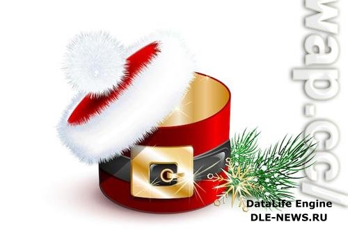 Christmas winter round gift box, looking like santa claus with santa hat and belt isolated