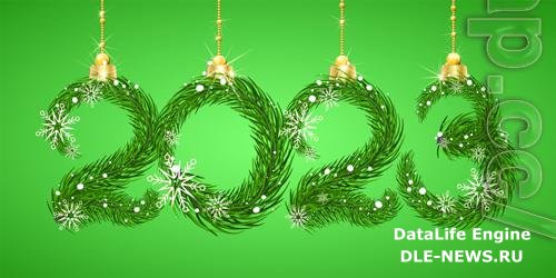 2023 new year number made from green fir tree branches with snowflakes