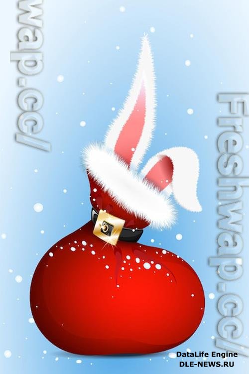 Santa's bag with sticking out rabbit ears, concept of christmas and chinese new year