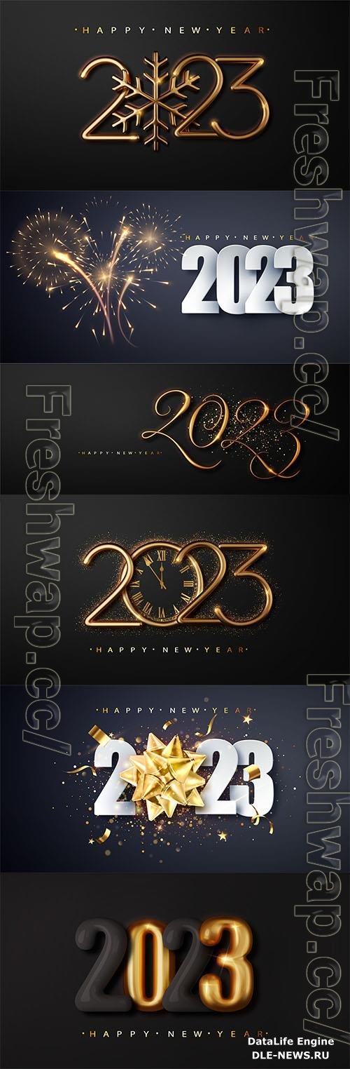 New year 2023 greeting holiday card on the background of fireworks