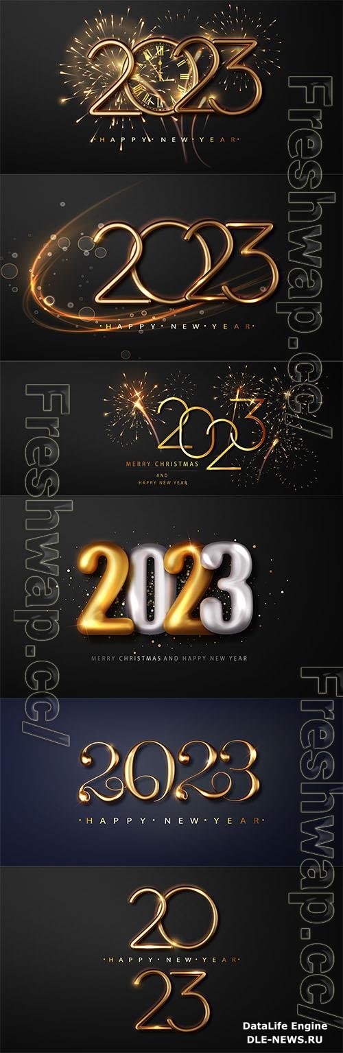 Happy new year 2023 festive design with christmas decorations balls