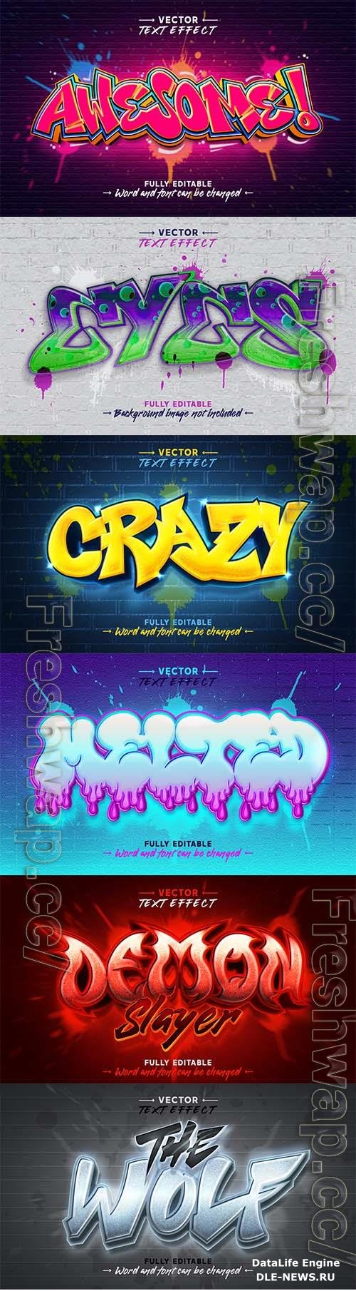 Glow graffiti art style editable vector text effect