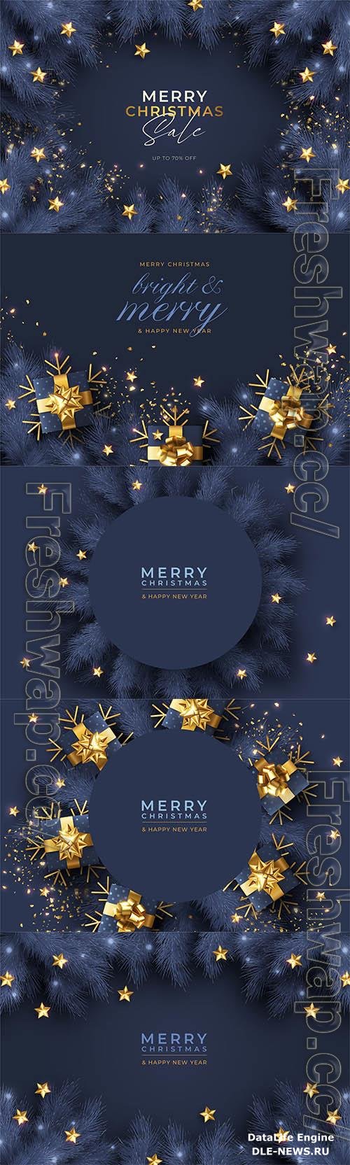 Vector christmas background with winter nature and ornaments