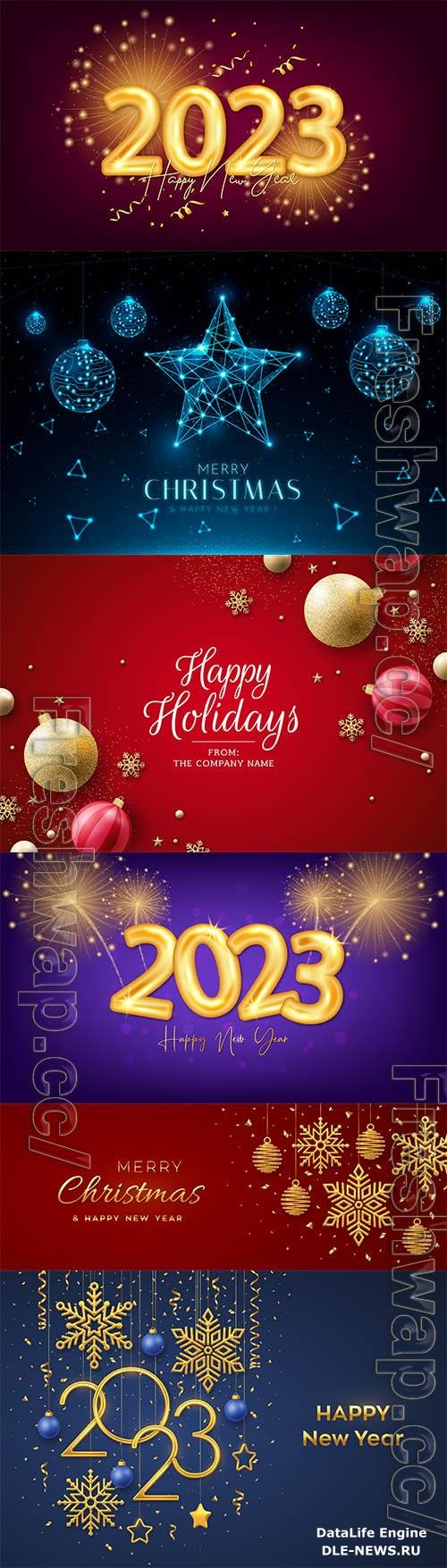 Christmas vector background with realistic decoration