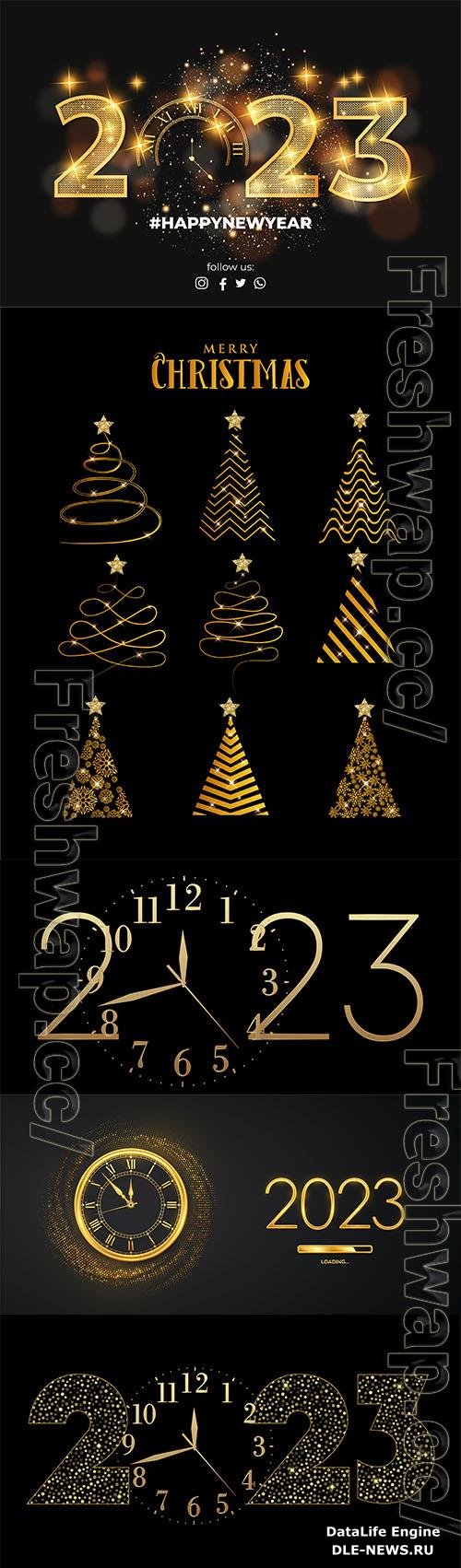 Happy new year 2023 and Merry christmas vector background