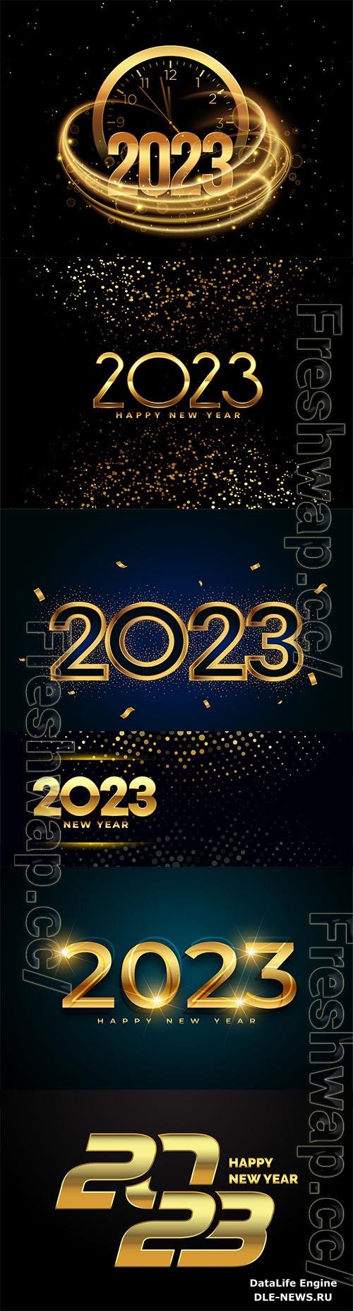 2023 new year wishes vector card with golden confetti and sparkle