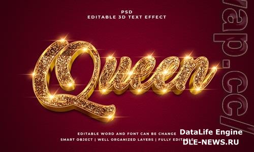 Queen editable psd 3d text effect premium with background