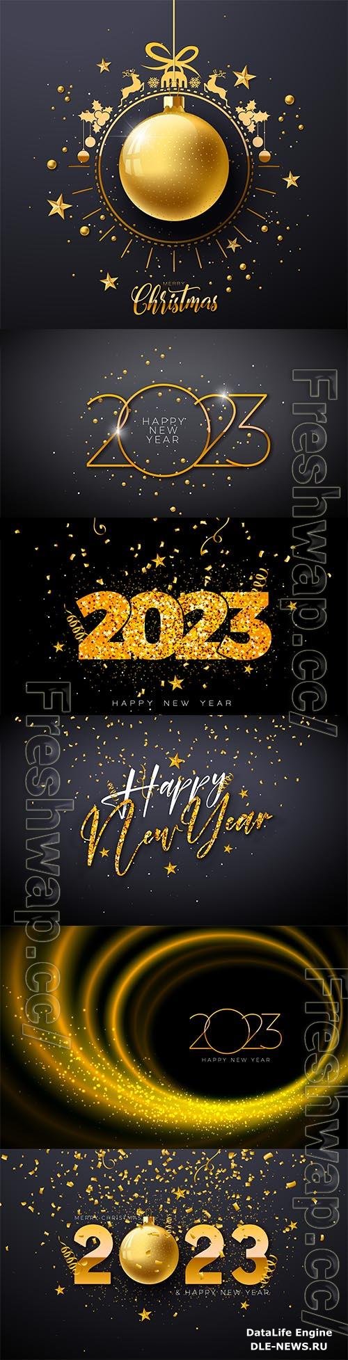 Vector happy new year 2023 illustration with gold lettering