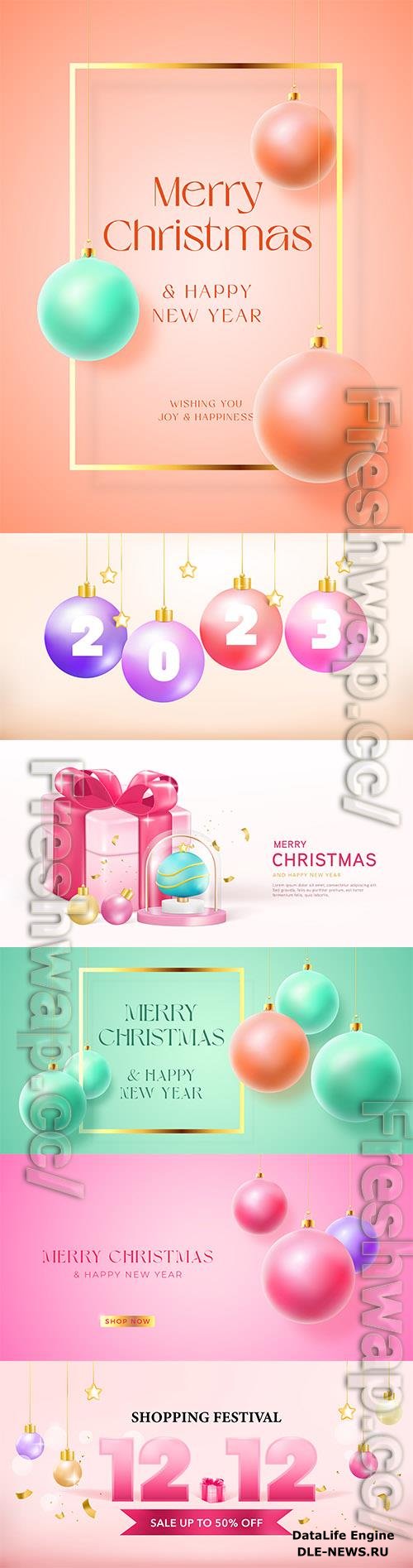 Happy new year and merry christmas banner, gift box christmas decorative design