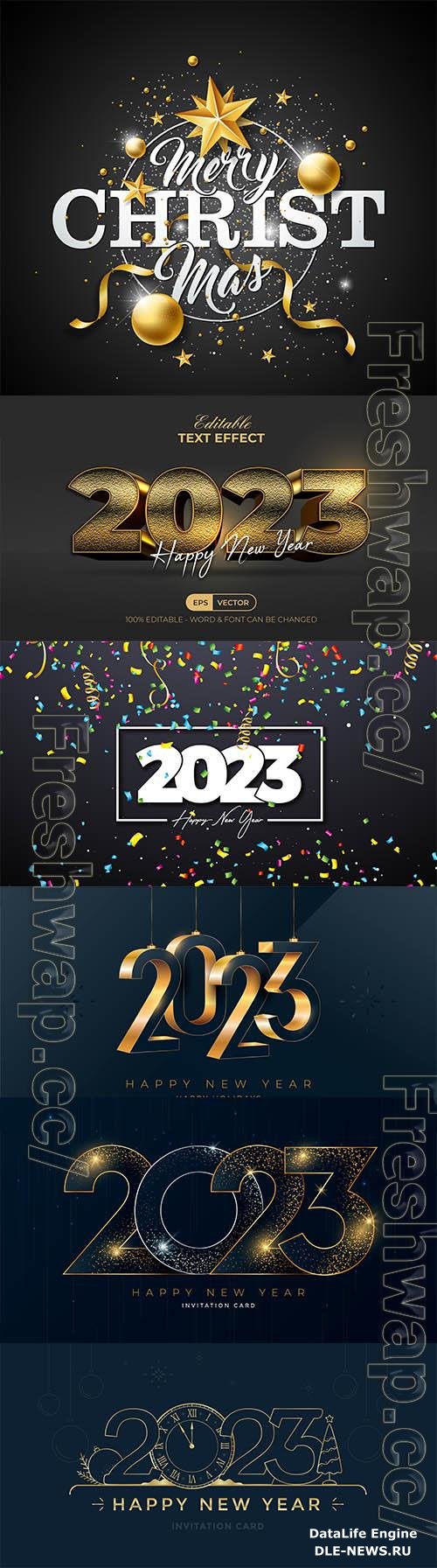 2023 illustration with gold lettering and party balloon on dark background