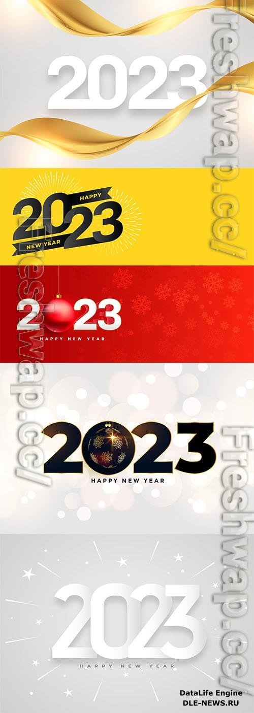 Happy new year 2023 holiday card with golden ribbon