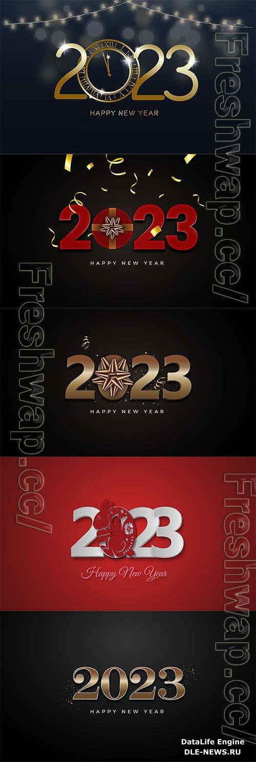 2023 new year luxury illustration with gift bow and glitter on dark background