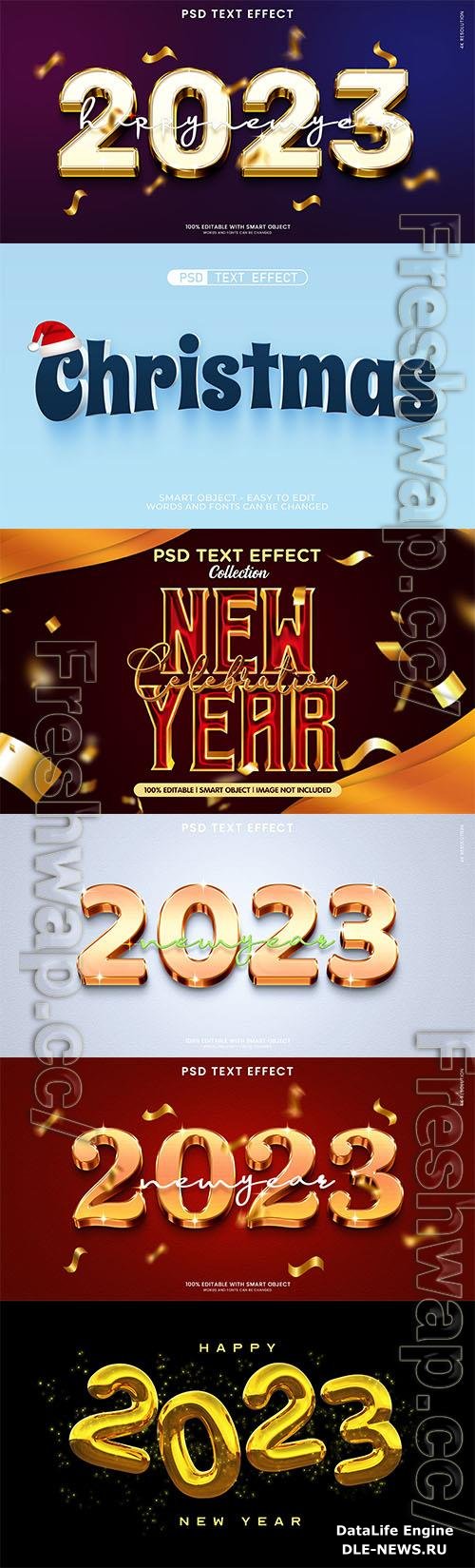 Christmas and new year 2023 celebration text effect psd