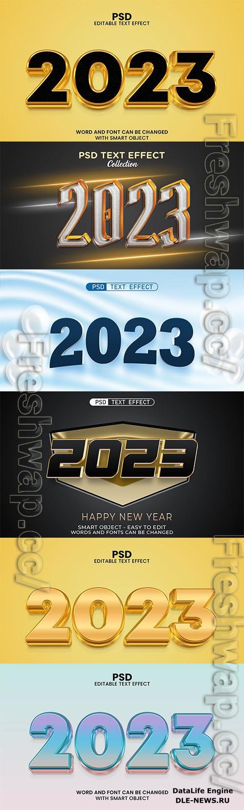 2023 new year golden 3d psd text effect with beautiful background