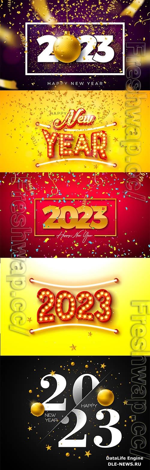 2023 Merry christmas and happy new year illustration with gold glass ball