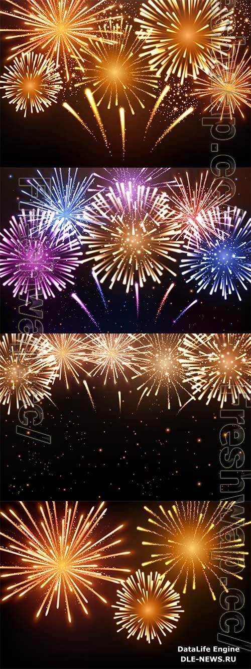 Shining fireworks background, new year celebration vector illustration