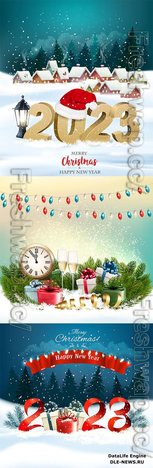 Christmas background with colorful garland and 2023