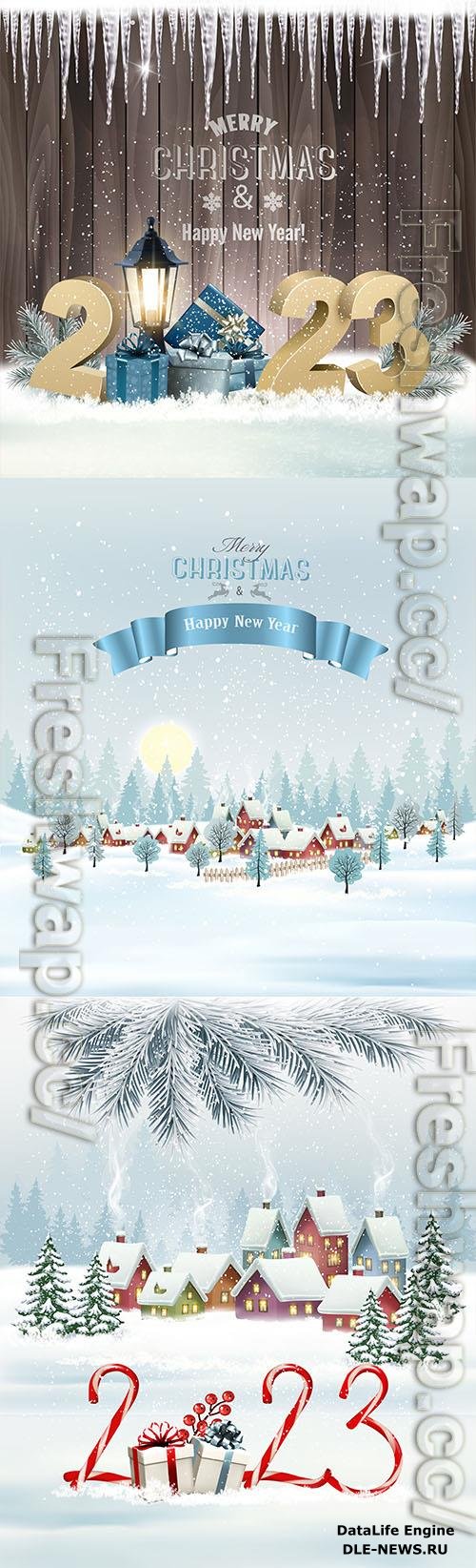 2023 vector holiday christmas background with winter landscape