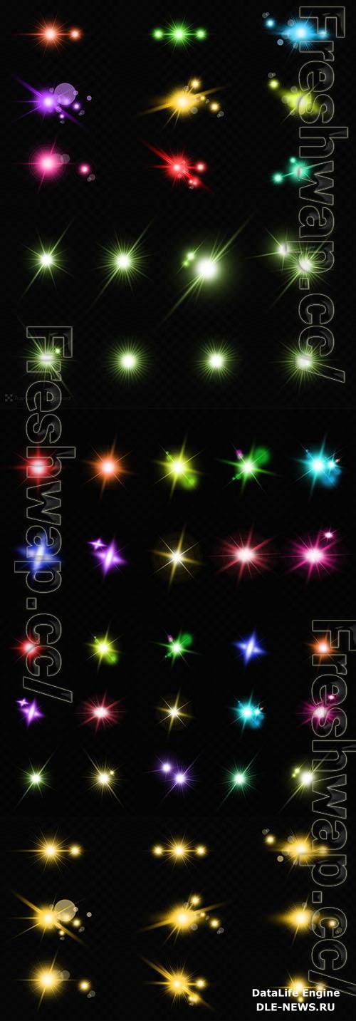 PSD realistic golden lens flares star effect ray line set