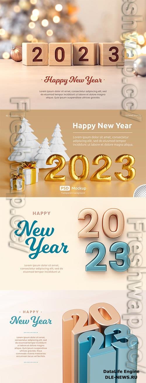 PSD happy new year banner template mockup