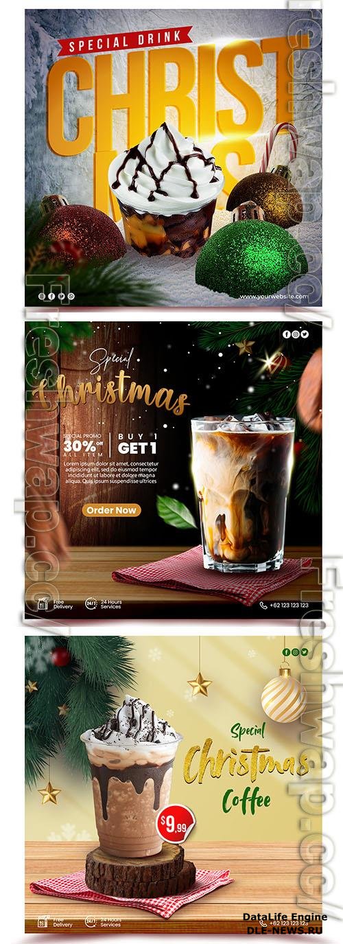 PSD christmas drink menu banner or flyer social media promotion template